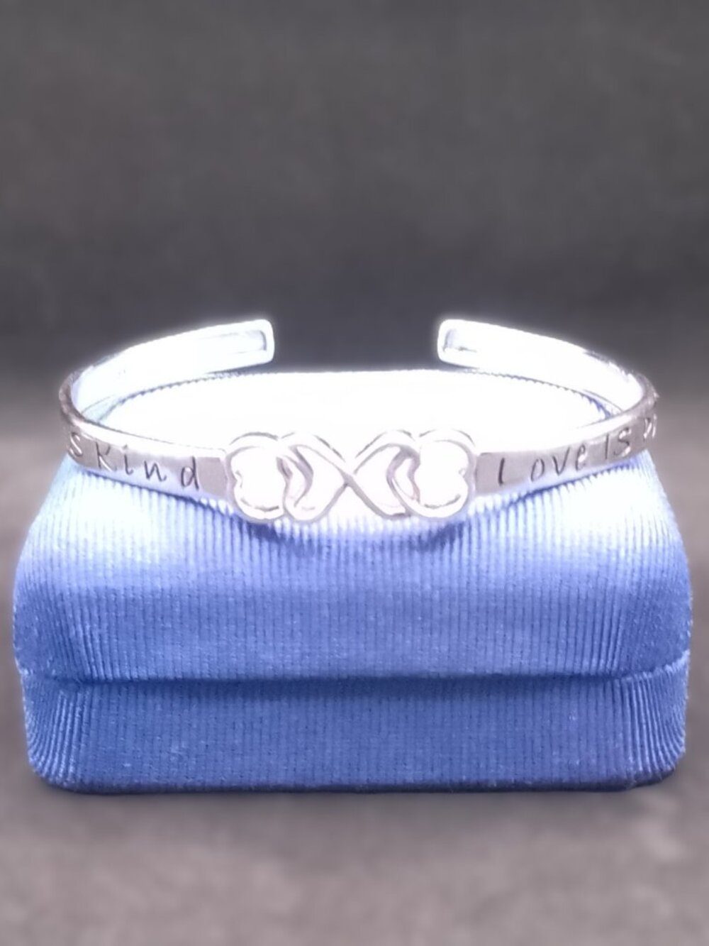 925 Sterling Silver Infinity Hearts Love is Patient Love is Kind Cuff Bracelet
